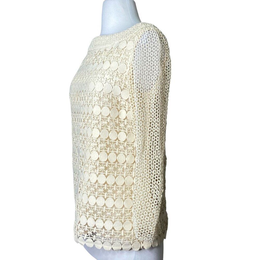 Tory Burch Charlotte Crochet Lace Top Size 6 Cream Ivory - Picture 5 of 9